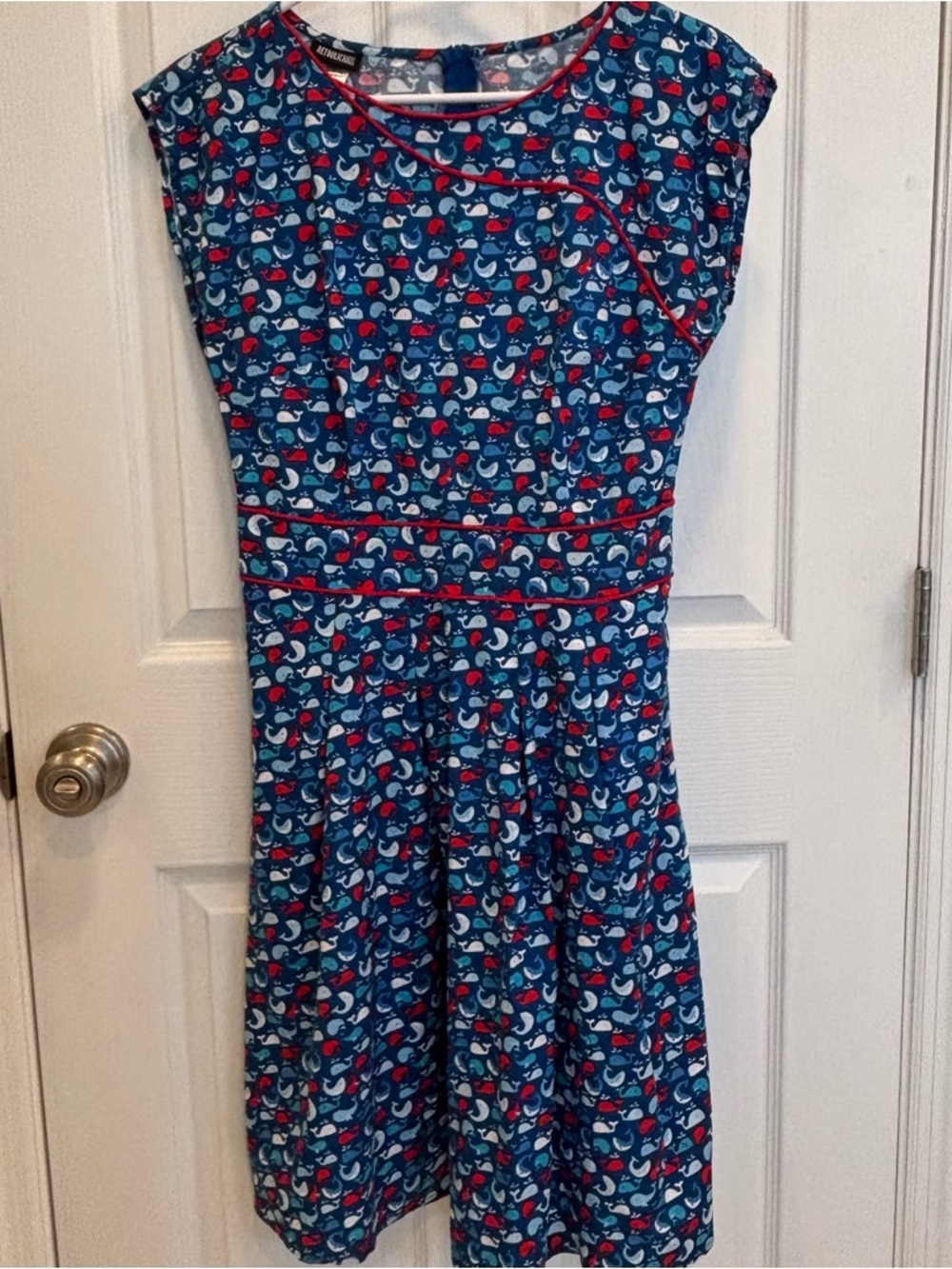 Retrolicious Brand Dress Large Blue Cotton Whale Print Knee-length Whimsical